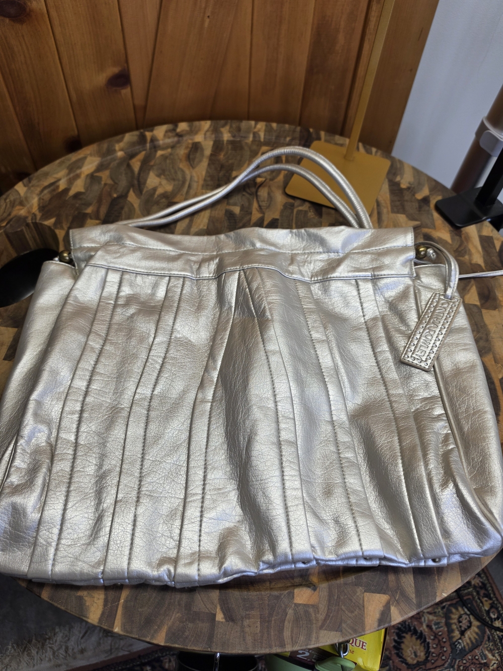Cynthia Rowley Metallic Gold Pleated Leather Satchel